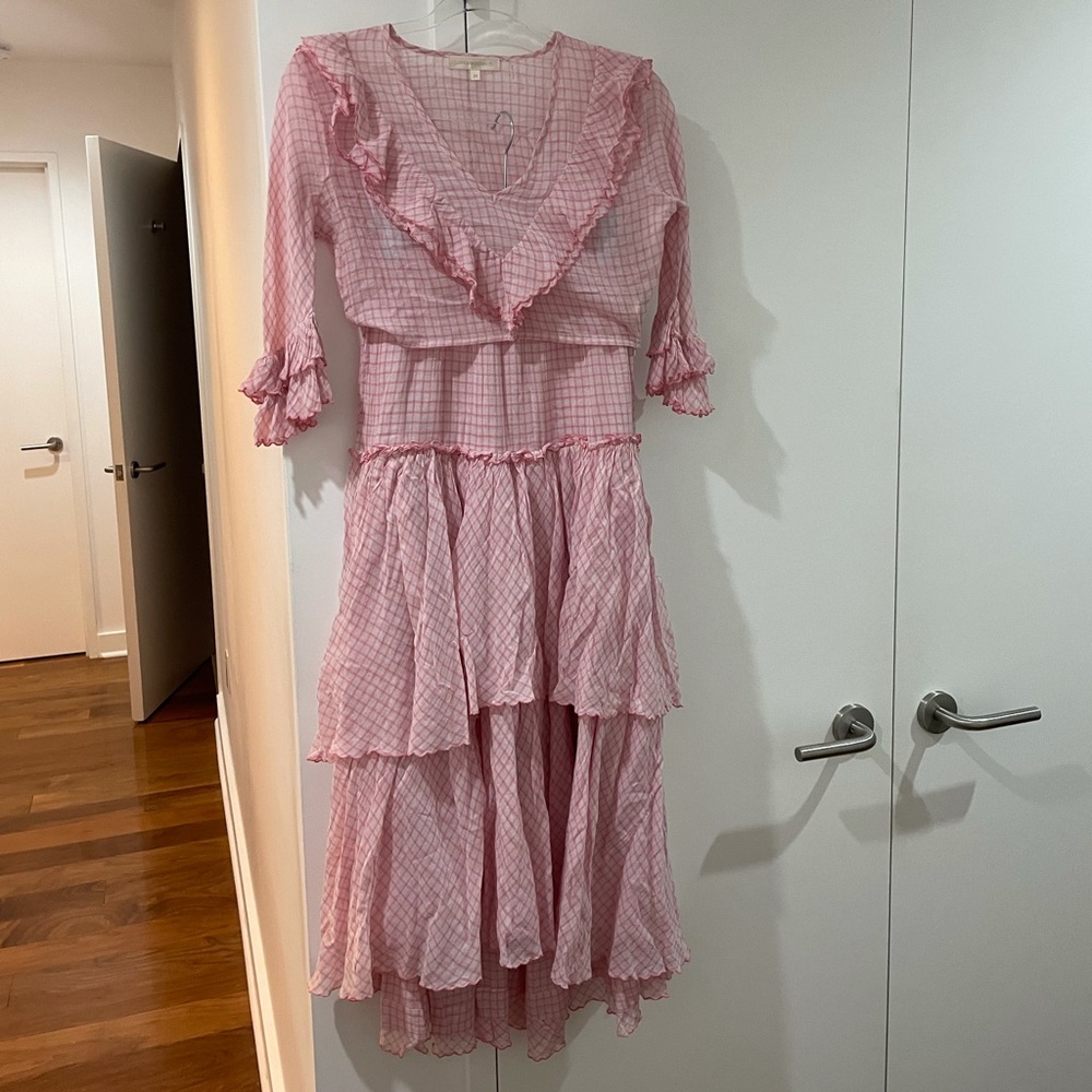 LoveShackFancy Two Piece Skirt Set in Pink Plaid